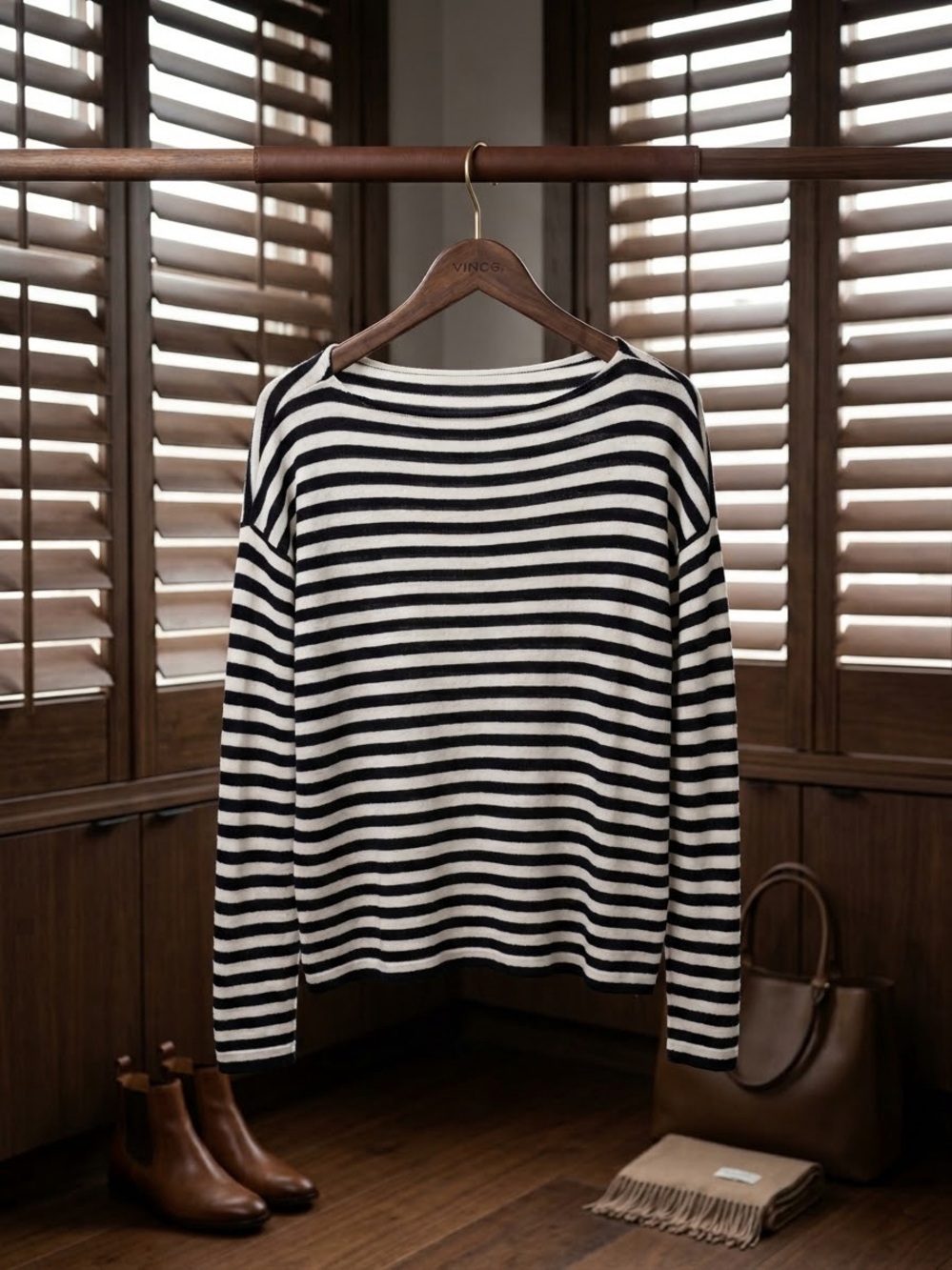Universal Thread Black & White Striped Boatneck Sweater